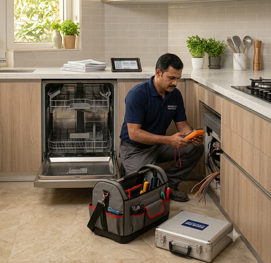 sn service center technician repairing dishwasher